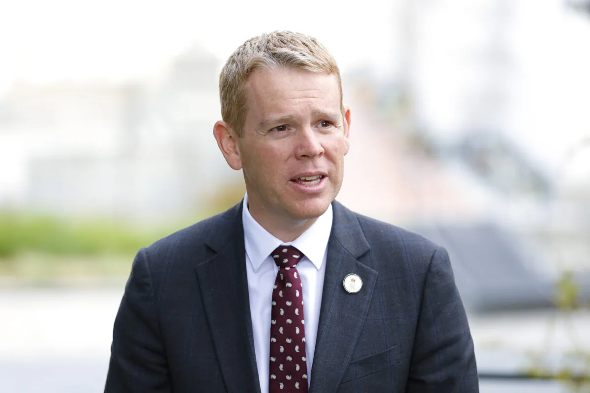 New Zealand Prime Minister Chris Hipkins speaks during a tree planting ceremony at Parliament in Wellington, New Zealand, on April 26, 2023. (Hagen Hopkins/Getty Images)