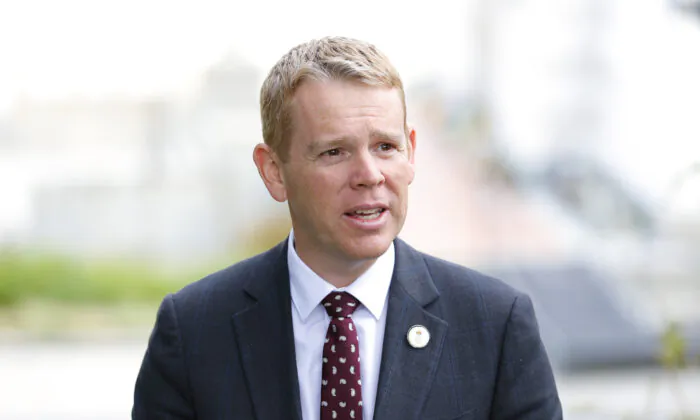 New Zealand Prime Minister Chris Hipkins speaks during a tree planting ceremony at Parliament in Wellington, New Zealand, on April 26, 2023. A ceremonial tree planting was held at Parliament to mark the beginning of "He Ra Rakau Tītapu—King Charles III Coronation Plantings." (Hagen Hopkins/Getty Images)