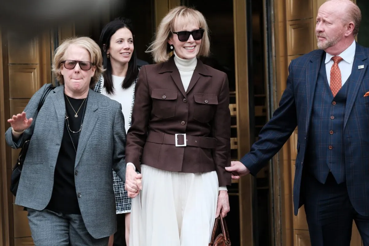 Advice columnist E. Jean Carroll leaves a Manhattan courthouse on May 9, 2023, after a jury found former President Donald Trump liable for sexually abusing her in a Manhattan department store in 1996. (Spencer Platt/Getty Images)