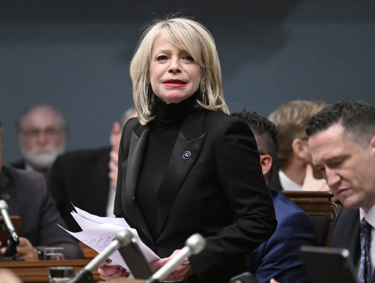 Quebec Tourism Minister Caroline Proulx presents legislation that would regulate the rental of short-term residences, at the legislature in Quebec City, May 9, 2023. (The Canadian Press/Jacques Boissinot)