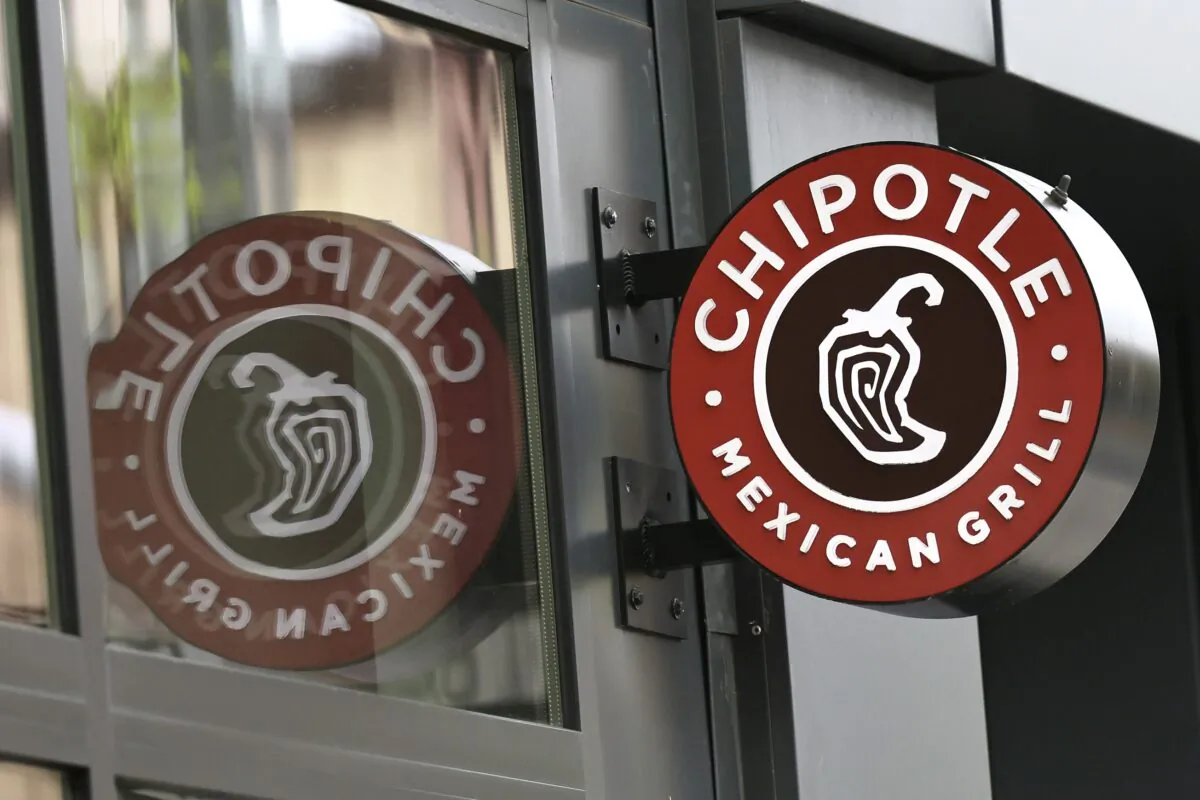 A Chipotle Mexican Grill sign is seen in the Park Slope neighborhood in the Brooklyn borough of New York City, on April 29, 2021. (Michael M. Santiago/Getty Images)