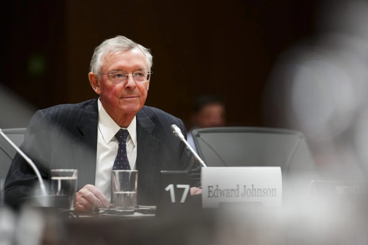 Chair of the board of the Pierre Elliott Trudeau Foundation Edward Johnson appears as a witness at a standing committee on access to information, privacy and ethics on Parliament Hill in Ottawa on May 9, 2023. The committee is looking into foreign interference. (Sean Kilpatrick/The Canadian Press)