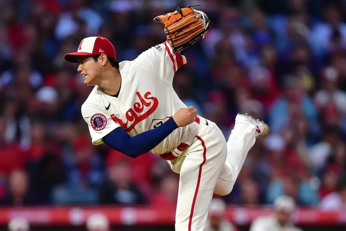 Los Angeles Angels starting pitcher Shohei Ohtani (17) throws against the Houston Astros during the fourth inning at Angel Stadium in Anaheim, Calif., on May 9, 2023. (Gary A. Vasquez-USA TODAY Sports)