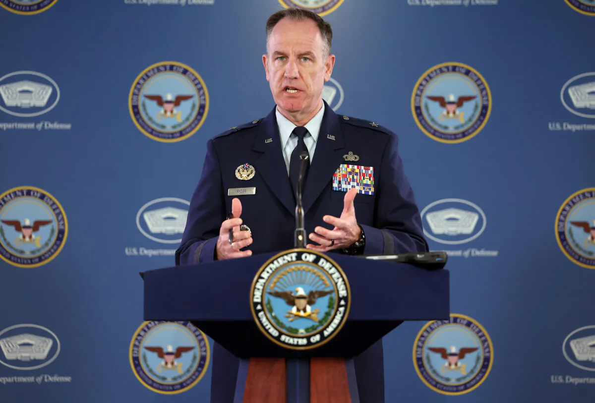 U.S. Department of Defense press secretary Gen. Patrick S. Ryder speaks at a press conference at the Pentagon in Arlington, Virginia, on April 13, 2023. (Kevin Dietsch/Getty Images)