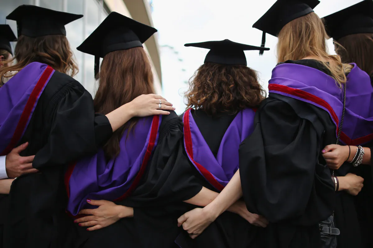 Students and family pose for photographs ahead of their graduation ceremony at the Royal Festival Hall in London, on July 15, 2014. (Dan Kitwood/Getty Images)