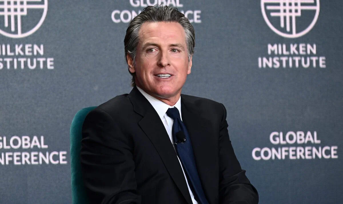 California Governor Gavin Newsom at the Milken Institute Global Conference in Beverly Hills, Calif., on May 2, 2023. (Patrick T. Fallon/AFP via Getty Images)