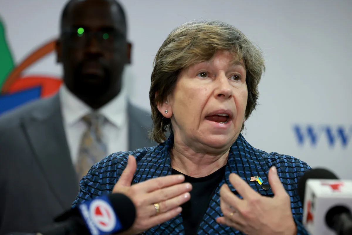 Randi Weingarten, President American Federation of Teachers, speaks during a press conference in Tamarac, Fla., on May 03, 2023. (Joe Raedle/Getty Images)