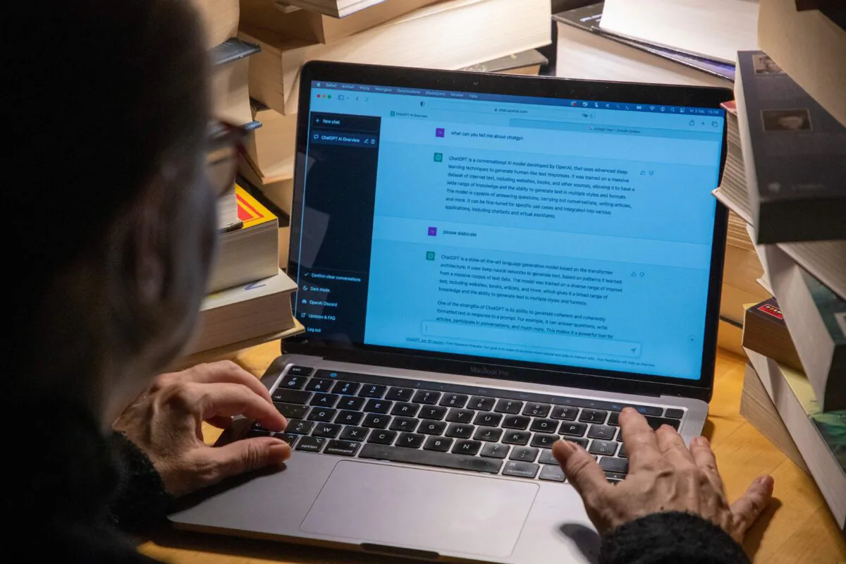 Illustration picture shows the ChatGPT artificial intelligence software, on Feb. 3, 2023. (NicolasI Maeterlinck/Belga Mag/AFP via Getty Images)