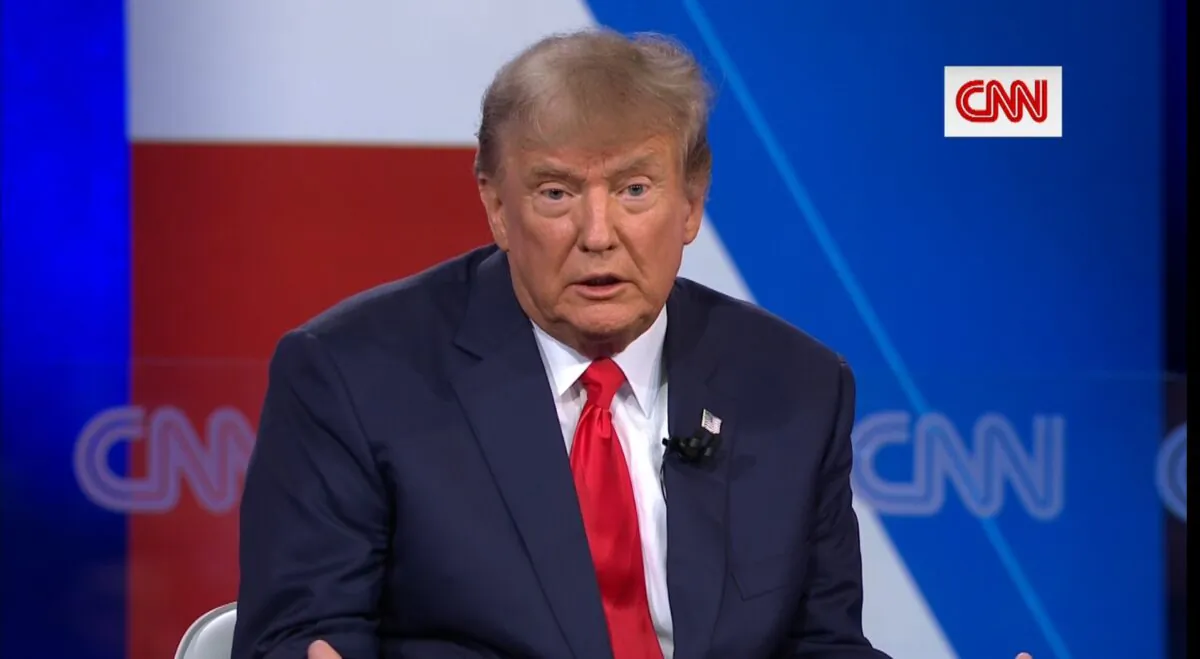 Former President Donald Trump speaks at a CNN Town Hall at St. Anselm College in Manchester, N.H., on May 10, 2023, in a still from video. (CNN/Screenshot via The Epoch Times)
