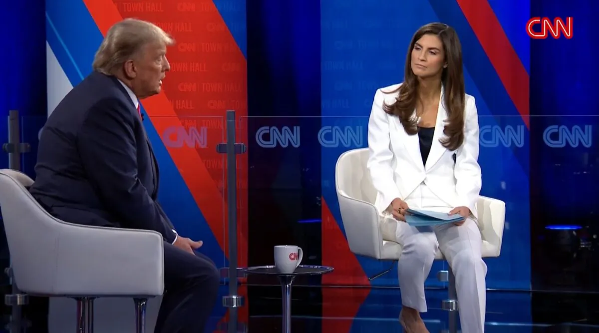 Former President Donald Trump speaks at a CNN Town Hall with CNN’s Kaitlan Collins at St. Anselm College in Manchester, N.H., on May 10, 2023, in a still from a video. (CNN/Screenshot via The Epoch Times)