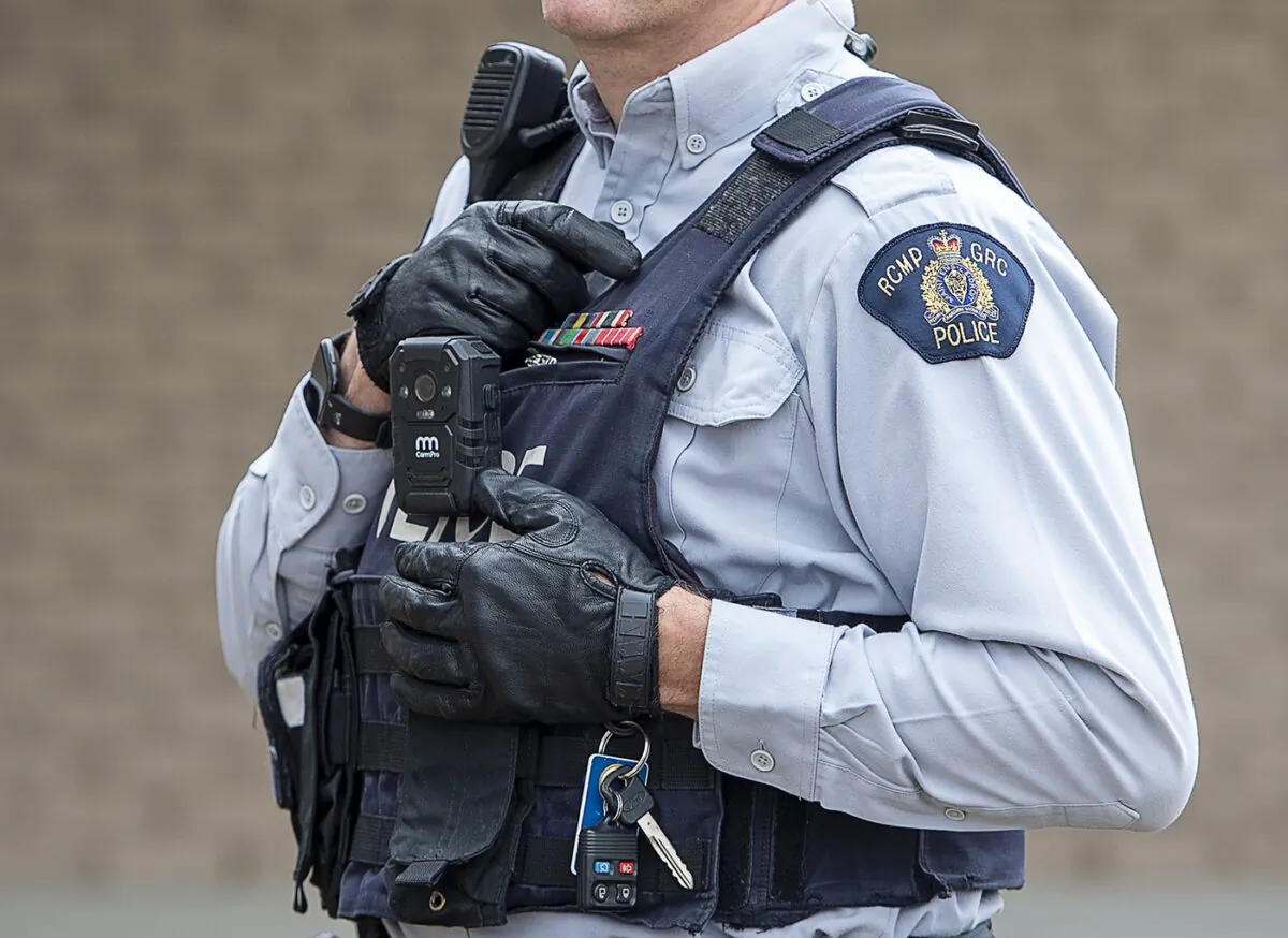 An RCMP officer wears a body camera at the detachment in Bible Hill, N.S. on April 18, 2021. (The Canadian Press/Andrew Vaughan)