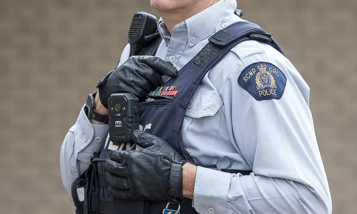 An RCMP officer wears a body camera at the detachment in Bible Hill, N.S. on April 18, 2021. (The Canadian Press/Andrew Vaughan)