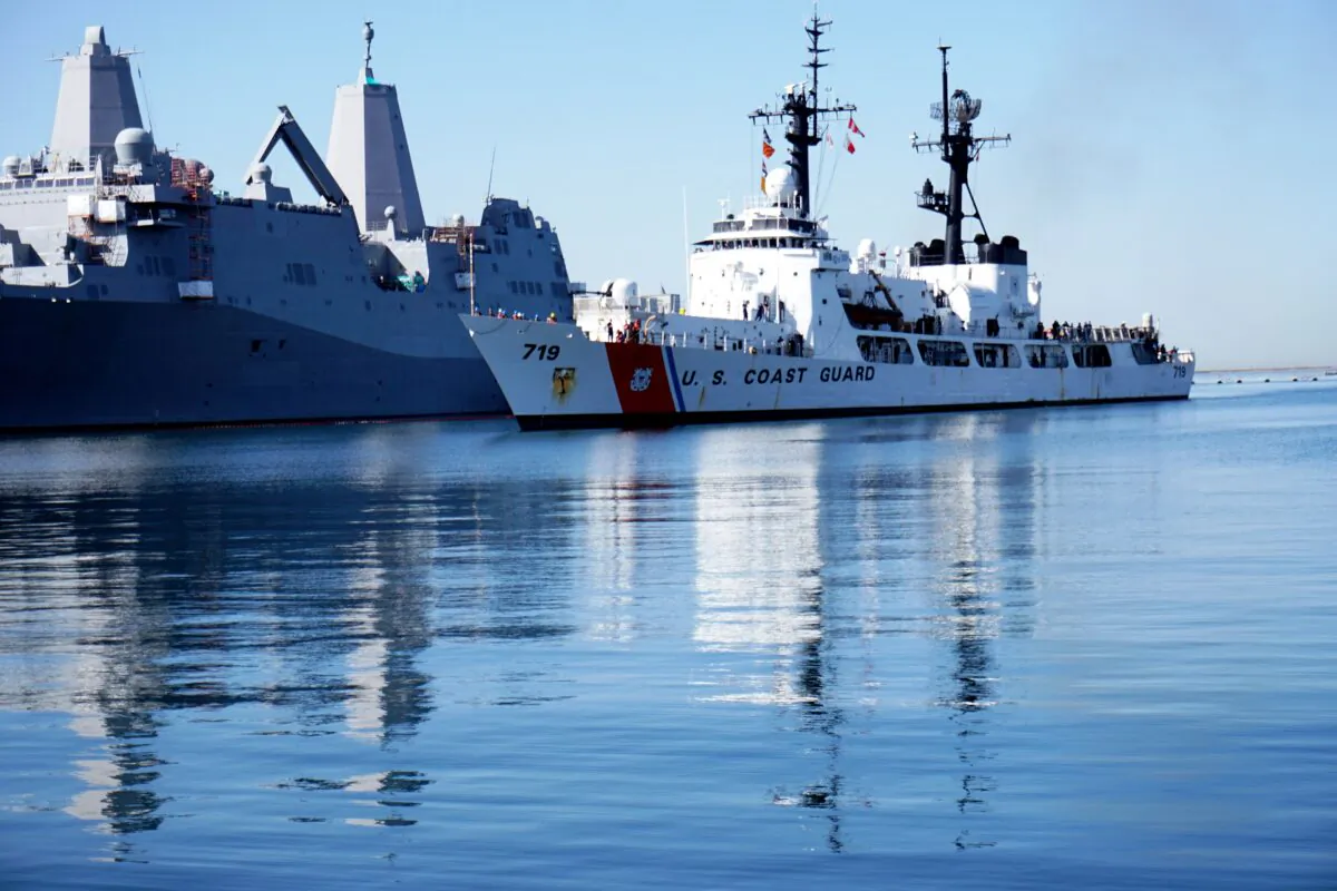 The Coast Guard's USS Boutwell arrives home from a three month deployment at Naval Base San Diego in San Diego on April 16, 2015. (Sandy Huffaker/Getty Images)