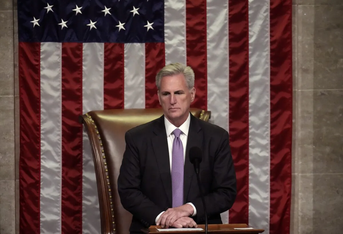Speaker of the House Kevin McCarthy (R-Calif.) presides over the vote on H.R.2 - the Secure the Border Act of 2023, in the House Chamber of the U.S. Capitol in Washington on May 11, 2023. (Drew Angerer/Getty Images)