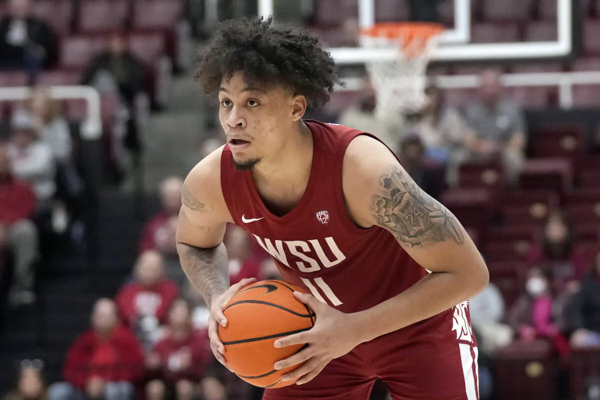 Washington State forward DJ Rodman (11), native of Newport Beach, Calif., during an NCAA college basketball game against Stanford in Stanford, Calif., on Feb. 23, 2023. (Jeff Chiu/AP Photo)