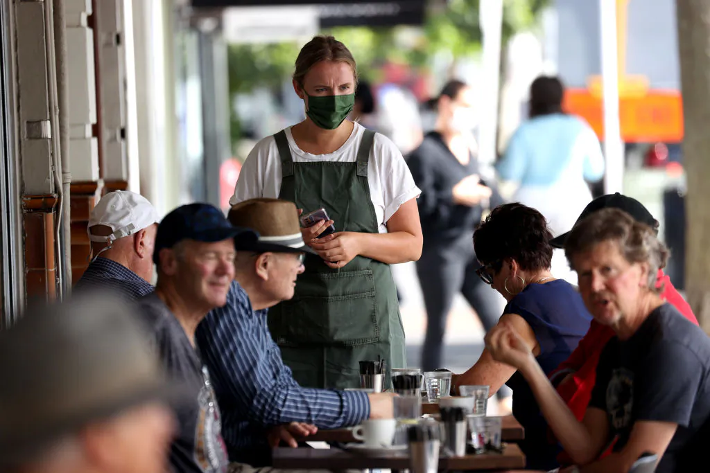 Table service and seating dining returns to restaurants and cafes on Ponsonby Road on December 03, 2021 in Auckland, New Zealand. (Photo by Phil Walter/Getty Images)