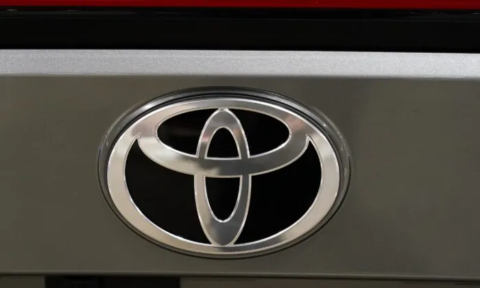 A Toyota logo at the Philadelphia Auto Show in Philadelphia on Jan. 27, 2023. (Matt Rourke/AP Photo)