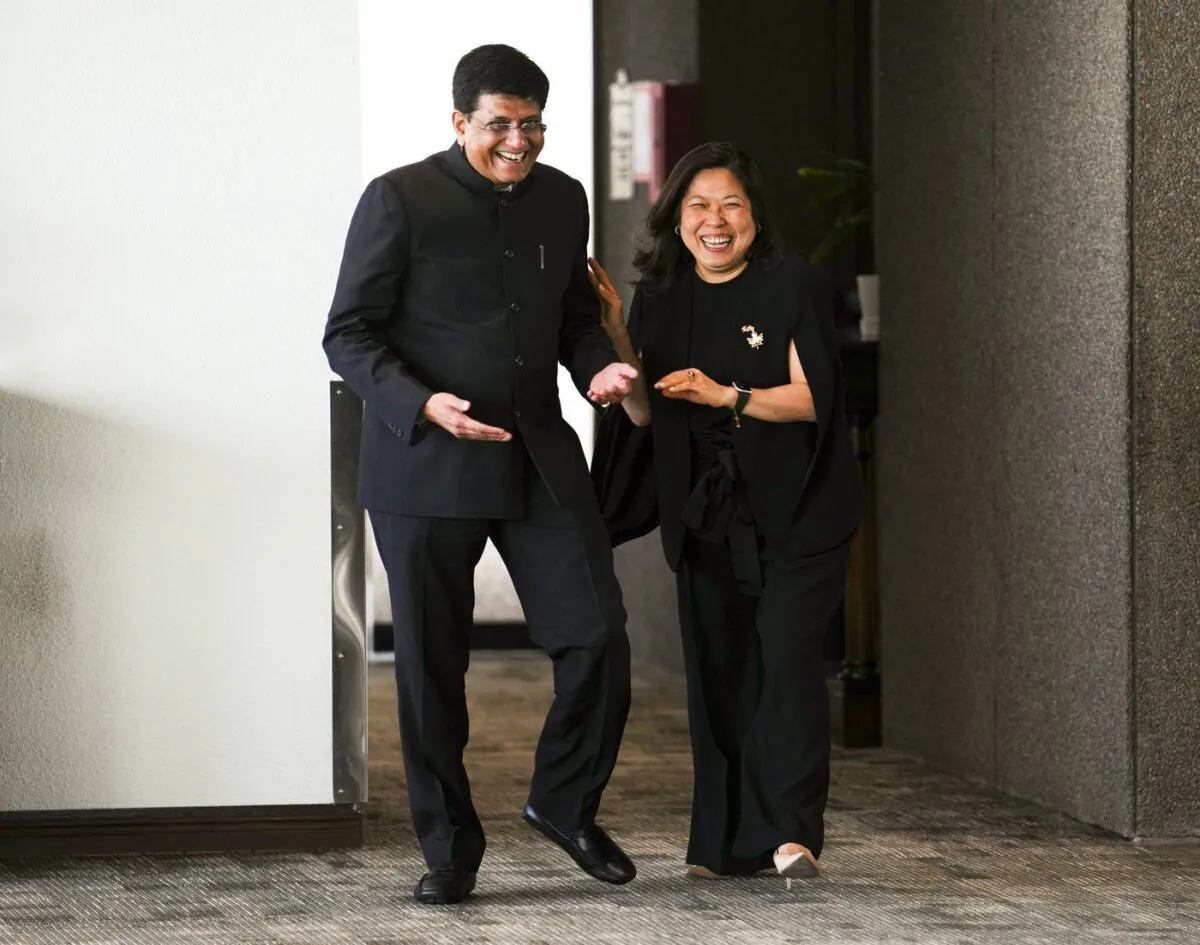 Minister of International Trade, Export Promotion, Small Business and Economic Development Mary Ng host India’s Minister of Commerce and Industry, Consumer Affairs and Food, and Public Distribution and Textiles, Piyush Goyal in Ottawa on May 8, 2023. (The Canadian Press/Sean Kilpatrick)
