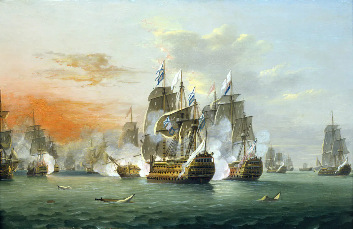 What if an armada carrying a million invaders were on your shore: This is opening scene in "The Camp of the Saints." "The Battle of the Saints," between 1782 and 1837, by Thomas Luny. Oil on panel. National Maritime Museum, London. (Public Domain)