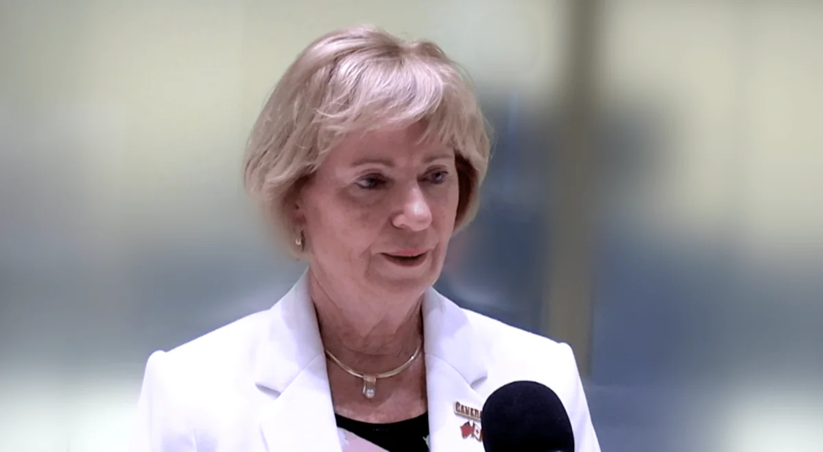 Liberal MP Judy Sgro speaks to a reporter at the "Taiwan Night in Ottawa" event in Ottawa on May 10, 2023. (Annie Wu/NTD)