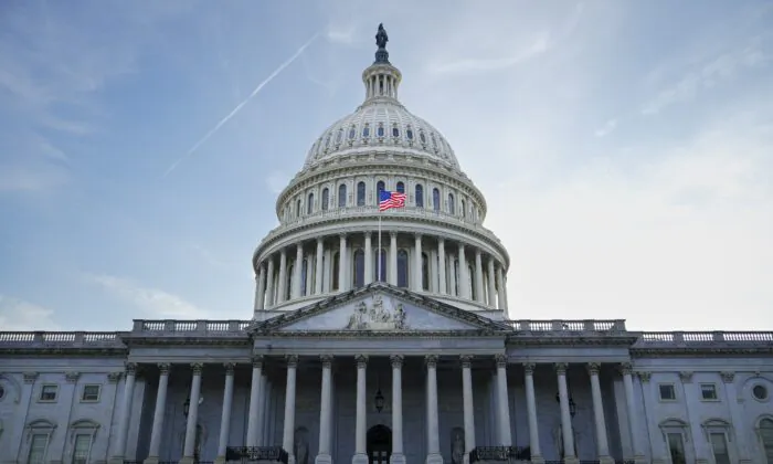 The U.S. flag at the dome of the U.S. Capitol building in Washington on May 12, 2023. (Madalina Vasiliu/The Epoch Times)