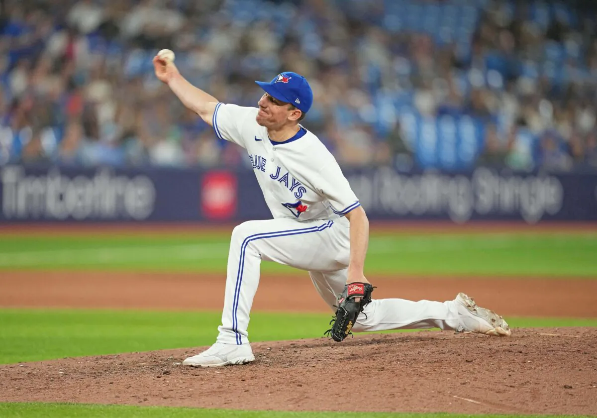 Toronto Blue Jays starting pitcher Chris Bassitt (40) throws a pitch against the Atlanta Braves during the ninth inning at Rogers Centre in Toronto on May 12, 2023. (Nick Turchiaro/USA TODAY Sports via Reuters)