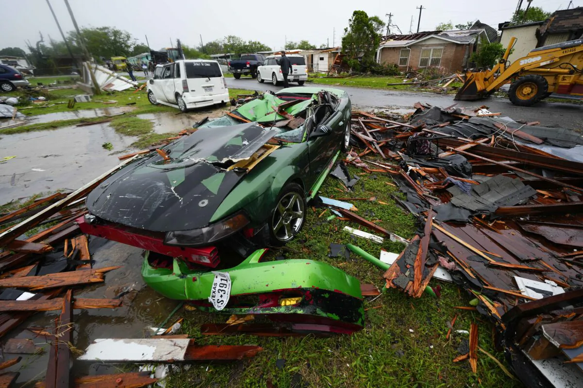 Damage after a tornado hit, in the unincorporated community of Laguna Heights, Texas, near South Padre Island, on May 13, 2023. (Julio Cortez/AP Photo)