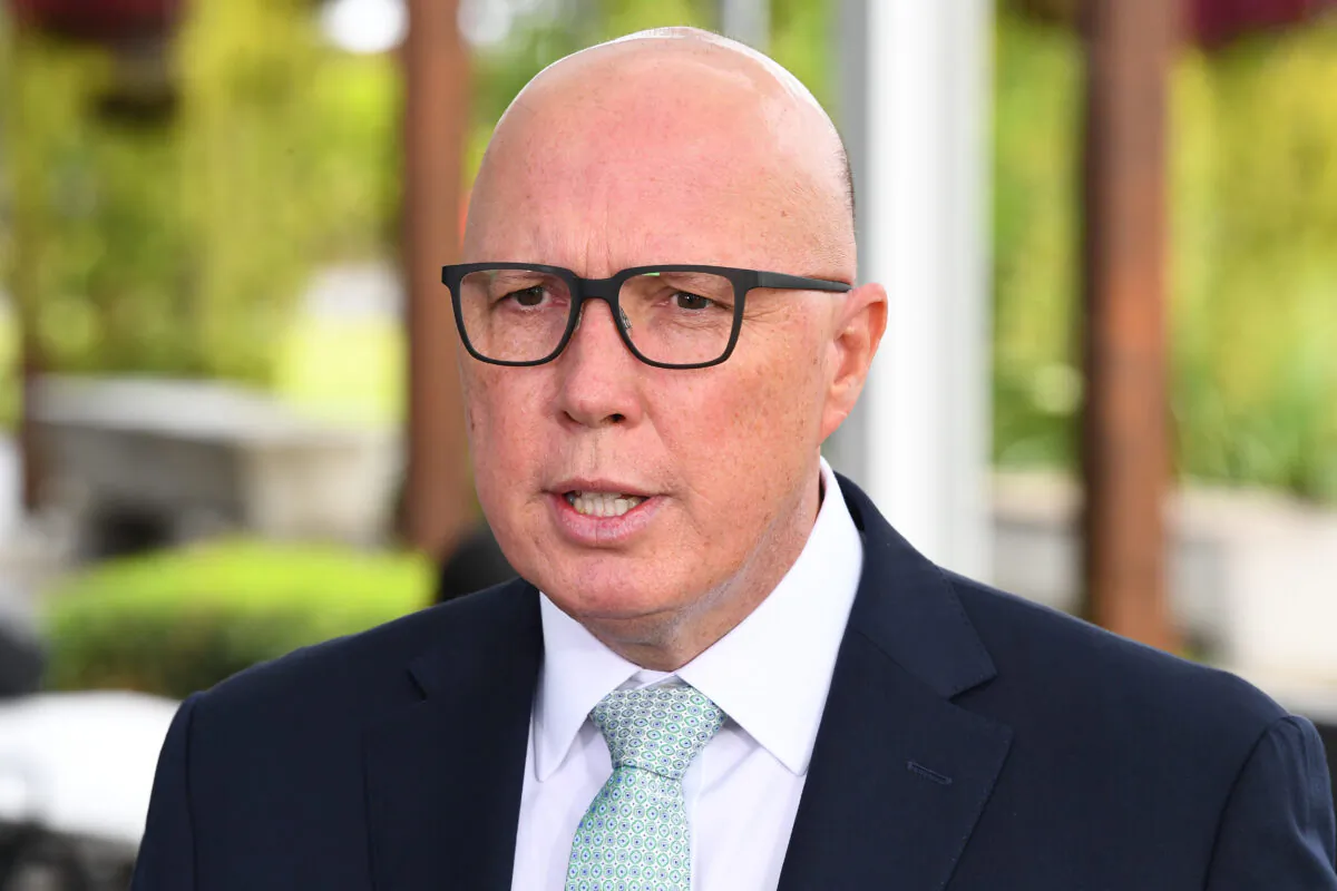 Australian Opposition Leader Peter Dutton speaks to media during a press conference in Brisbane, Australia, on May 15, 2023. (AAP Image/Jono Searle)