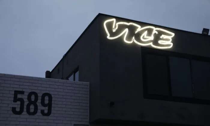 Vice Media offices display the Vice logo at dusk in Venice, Calif., on Feb. 1, 2019. (Mario Tama/Getty Images)