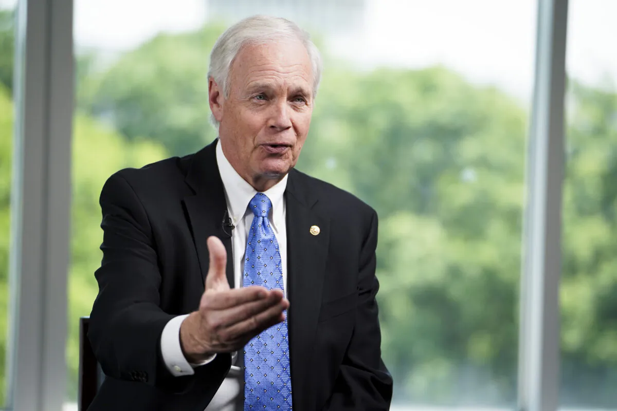 Sen. Ron Johnson (R-Wis.) speaks during an interview for American Thought Leaders in Washington on May 15, 2023. (Madalina Vasiliu/The Epoch Times)