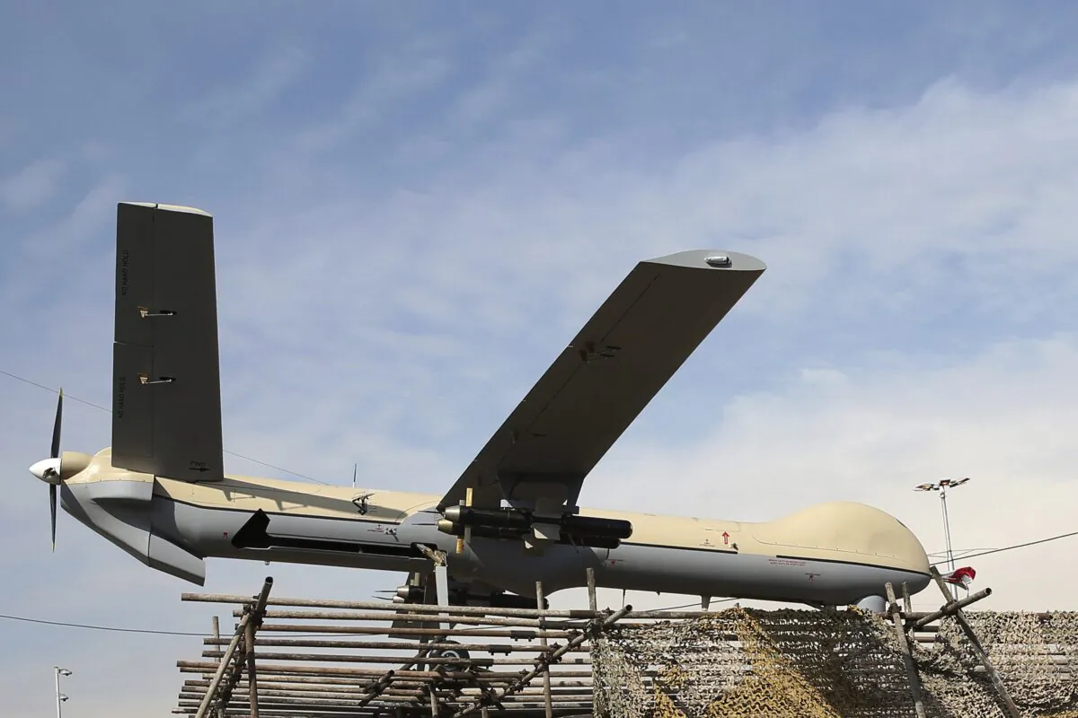 Iranian drone Shahed-129 is displayed at a rally in Tehran, Iran, on Feb. 11, 2016. (Ebrahim Noroozi/AP Photo)
