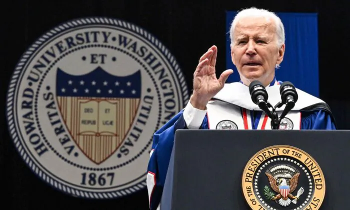 President Joe Biden delivers the commencement address during the 2023 Howard University Spring graduation ceremony at Capitol One Arena in Washington on May 13, 2023. (Mandel Ngan/AFP via Getty Images)