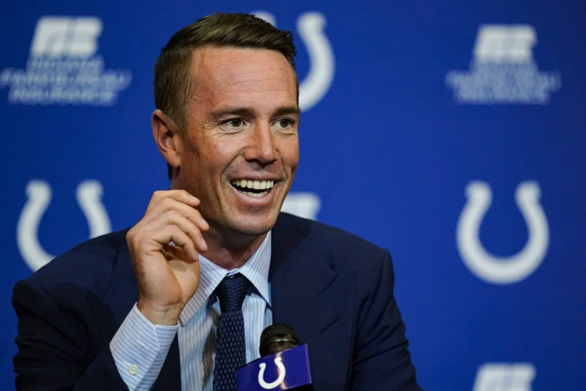 Indianapolis Colts quarterback Matt Ryan speaks during a news conference at the NFL football team's practice facility in Indianapolis on March 22, 2022. (Michael Conroy/AP Photo)