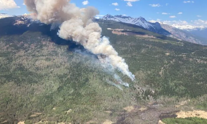The Teare Creek fire (G3021) burns in the Fraser-Fort George Regional District of British Columbia in a May 5, 2023, handout photo. (The Canadian Press/HO-BC Wildfire Service)
