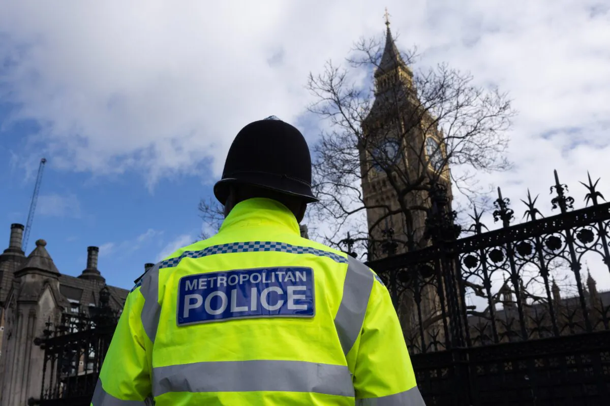 Metropolitan Police officers outside the Houses of Parliament, in London, on March 21, 2023. (Dan Kitwood/Getty Images)