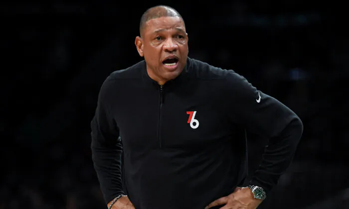 Philadelphia 76ers head coach Doc Rivers in the second half during game five of the 2023 NBA playoffs against the Boston Celtics at TD Garden in Boston on May 9, 2023. (Bob DeChiara/USA TODAY Sports via Reuters)