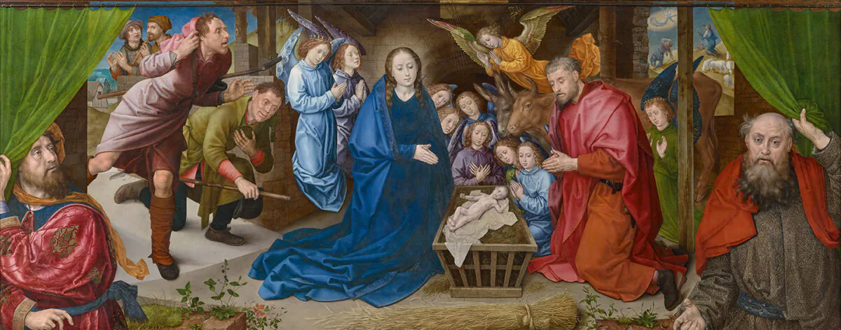 "Birth of Christ," ["Nativity"] circa 1480, by Hugo van der Goes. Oil on oak wood; 38.1 inches by 96.4 inches. State Museums of Berlin, Gemäldegalerie. (Courtesy of Gemäldegalerie)