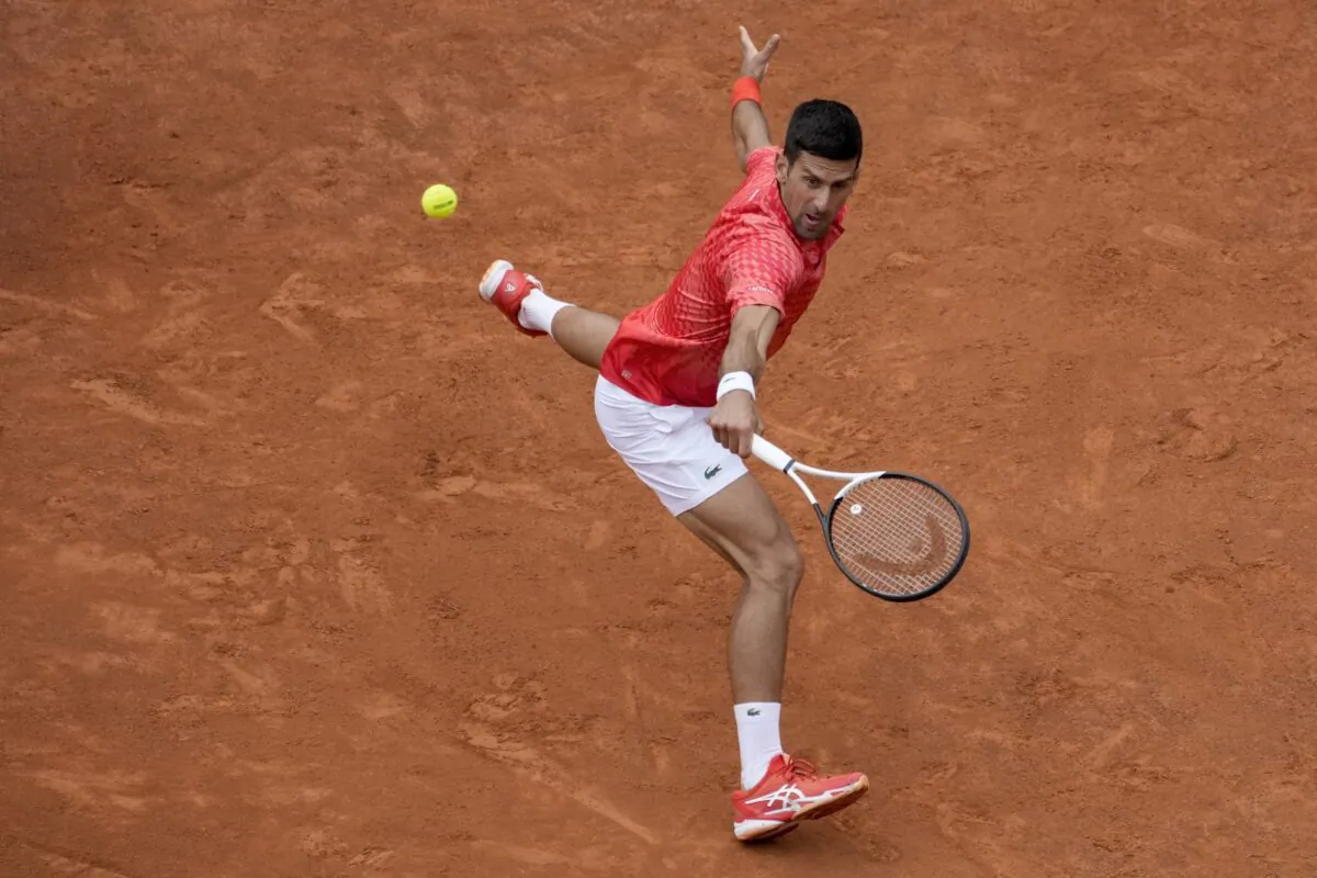 Novak Djokovic of Serbia returns the ball to Cameron Norrie of Britain at the Italian Open tennis tournament in Rome on May 16, 2023. (Andrew Medichini/AP Photo)