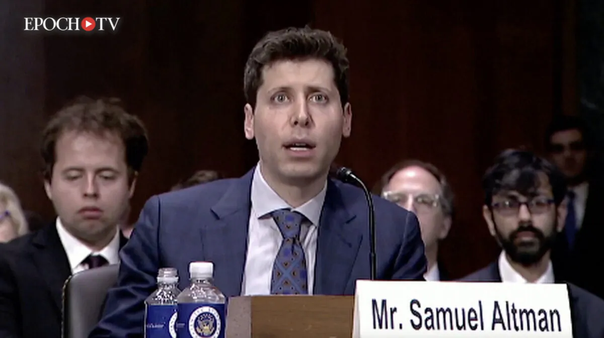 Sam Altman, the CEO of OpenAI, testifies at a senate hearing on May 16, 2003. (Senate Judiciary Committee/Screenshot via EET)