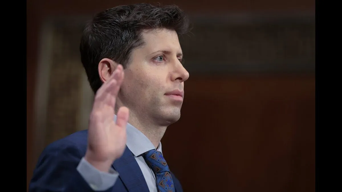 Sam Altman, the CEO of OpenAI, testifies at a Senate hearing, on May 16, 2003. (Senate Judiciary Committee/Screenshot via The Epoch Times)