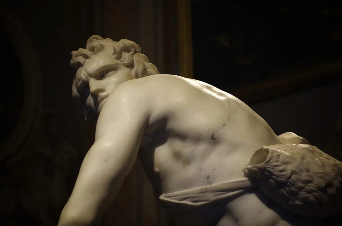 Detail of "David," sculpted between 1623 and 1624, by Gian Lorenzo Bernini. Marble; 66.9 inches. Borghese Gallery, Italy. (Stefano Chiacchiarini '74/Shutterstock)