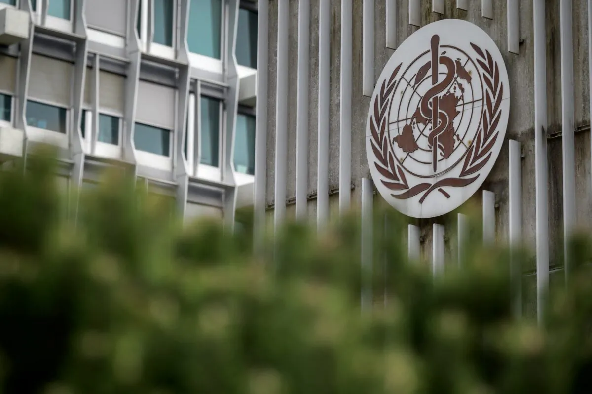 The sign of the World Health Organization (WHO) at their headquarters in Geneva amid the COVID-19 pandemic, on on March 5, 2021. (Fabrice Coffrini/AFP via Getty Images)