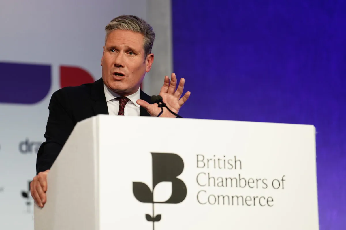 Labour leader Sir Keir Starmer speaking during the British Chambers Commerce annual global conference, at the QEII Centre in London, on May 17, 2023. (Jordan Pettitt/PA Media)