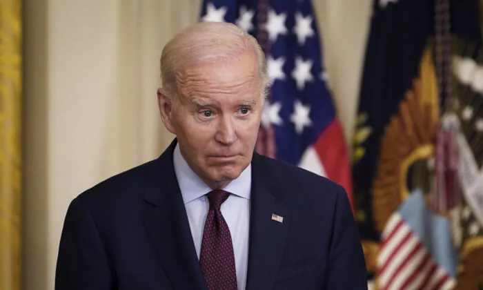 U.S. President Joe Biden speaks during an event celebrating Jewish American Heritage Month at the White House in Washington on May 16, 2023. (Madalina Vasiliu/The Epoch Times)