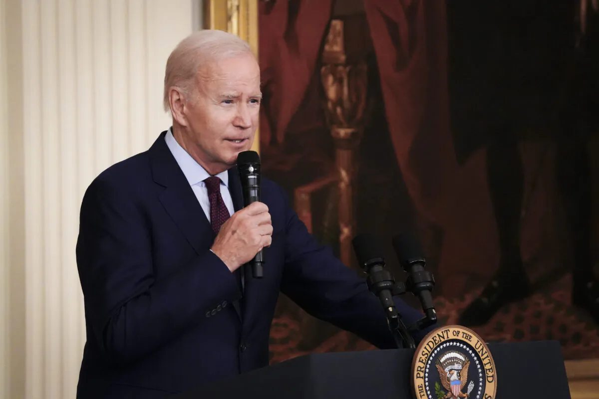 U.S. President Joe Biden speaks during an event celebrating Jewish American Heritage Month at the White House in Washington on May 16, 2023. (Madalina Vasiliu/The Epoch Times)