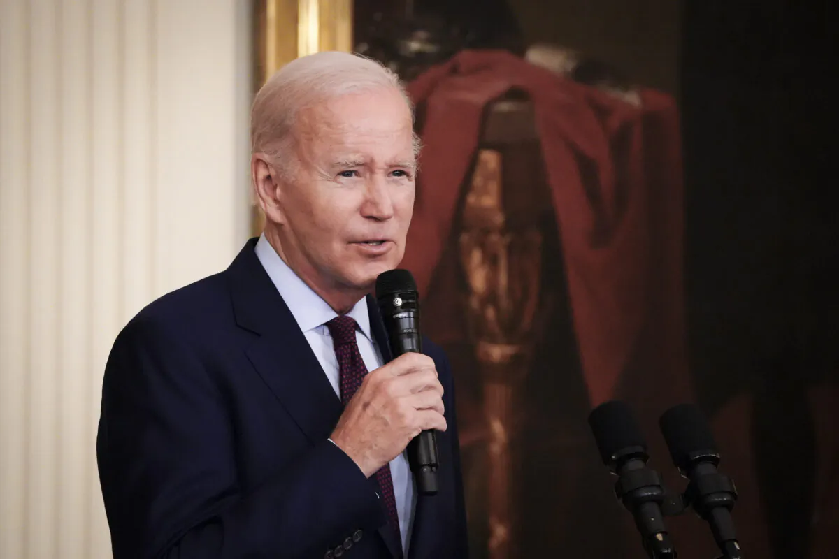 President Joe Biden speaks during an event celebrating Jewish American Heritage Month at the White House on May 16, 2023. (Madalina Vasiliu/The Epoch Times)