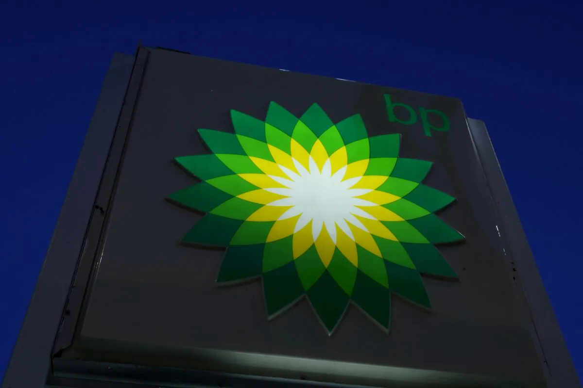 The BP logo at a BP gas station in Manhattan, New York, on Nov. 24, 2021. (Andrew Kelly/Reuters)