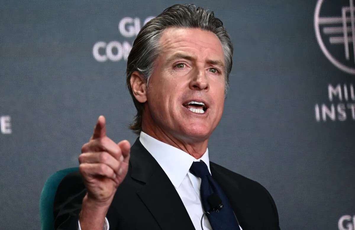 California Gov. Gavin Newsom speaks during the Milken Institute Global Conference in Beverly Hills, Calif., on May 2, 2023. (Patrick T. Fallon/AFP via Getty Images)
