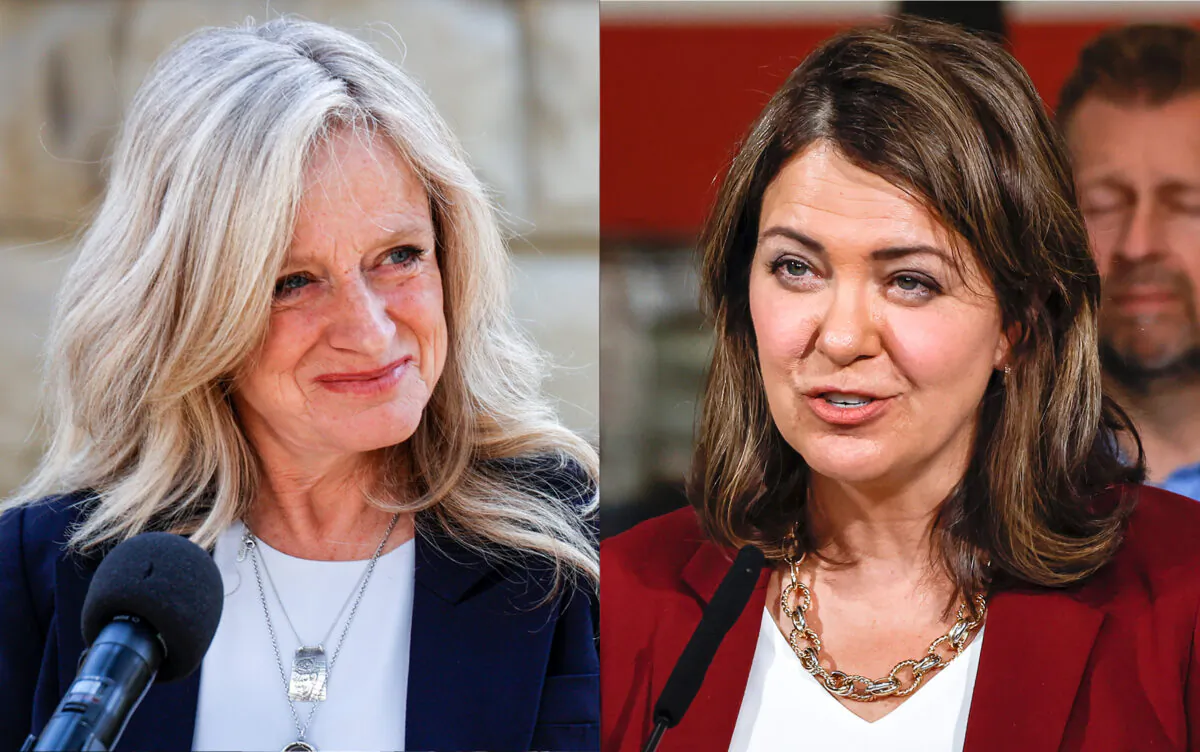 NDP Leader Rachel Notley and United Conservative Party Leader Danielle Smith are shown on the 2023 Alberta election campaign trail. (The Canadian Press/Jeff McIntosh)