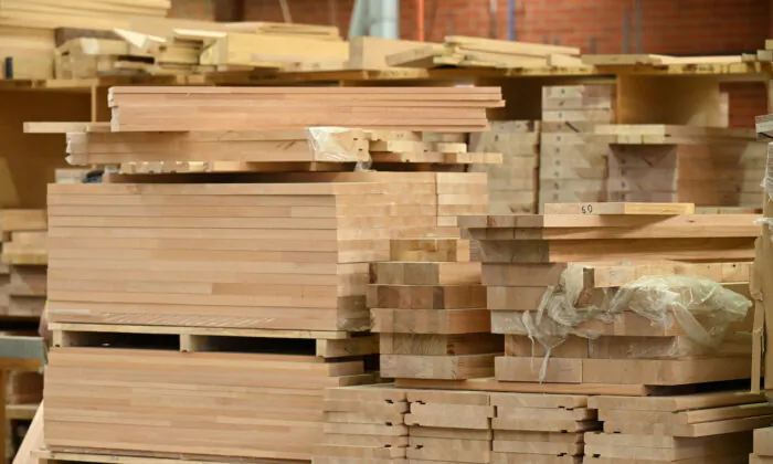 Timber supplies are seen during a workshop tour in Blackburn, Melbourne, Australia on April 20, 2023. (AAP Image/James Ross)